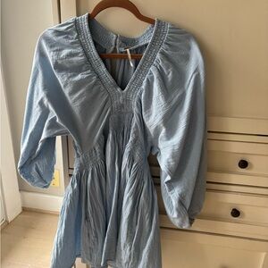 Free People V-Neck Light Blue Mini Dress